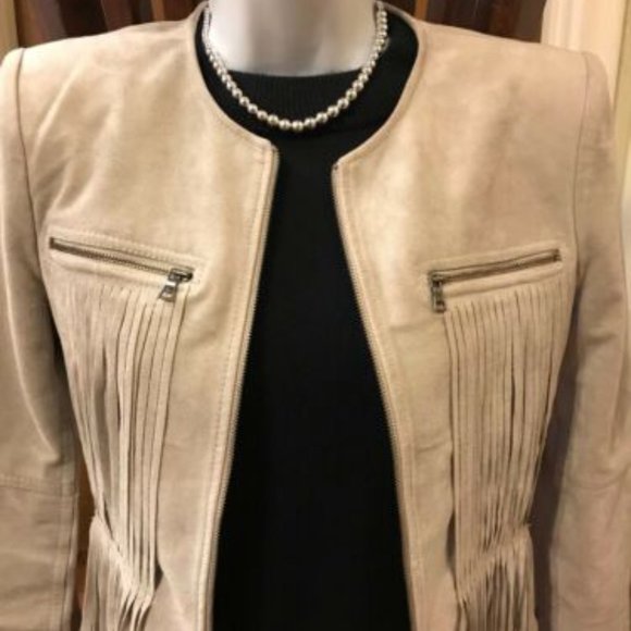 BCBG Jackets & Blazers - NWOT- BCBG FAUX SUEDE FRINGE BOLERO JACKET
